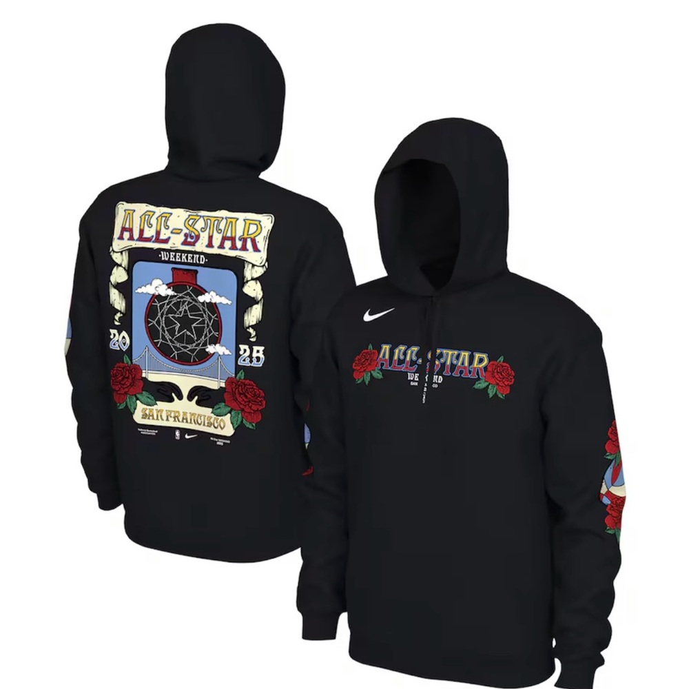 2025 NBA All Star weekend San Francisco black Nike hoodie rose design medium